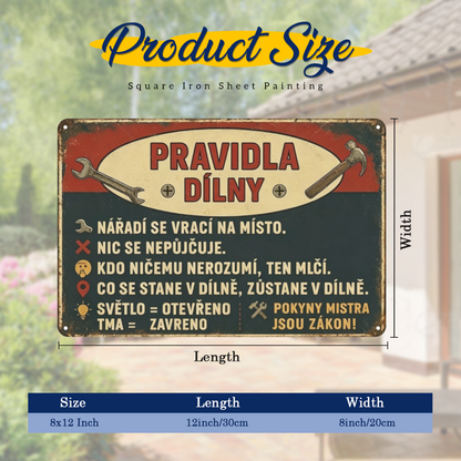 Czech Workshop Rules Retro Garage Decor Tin Sign