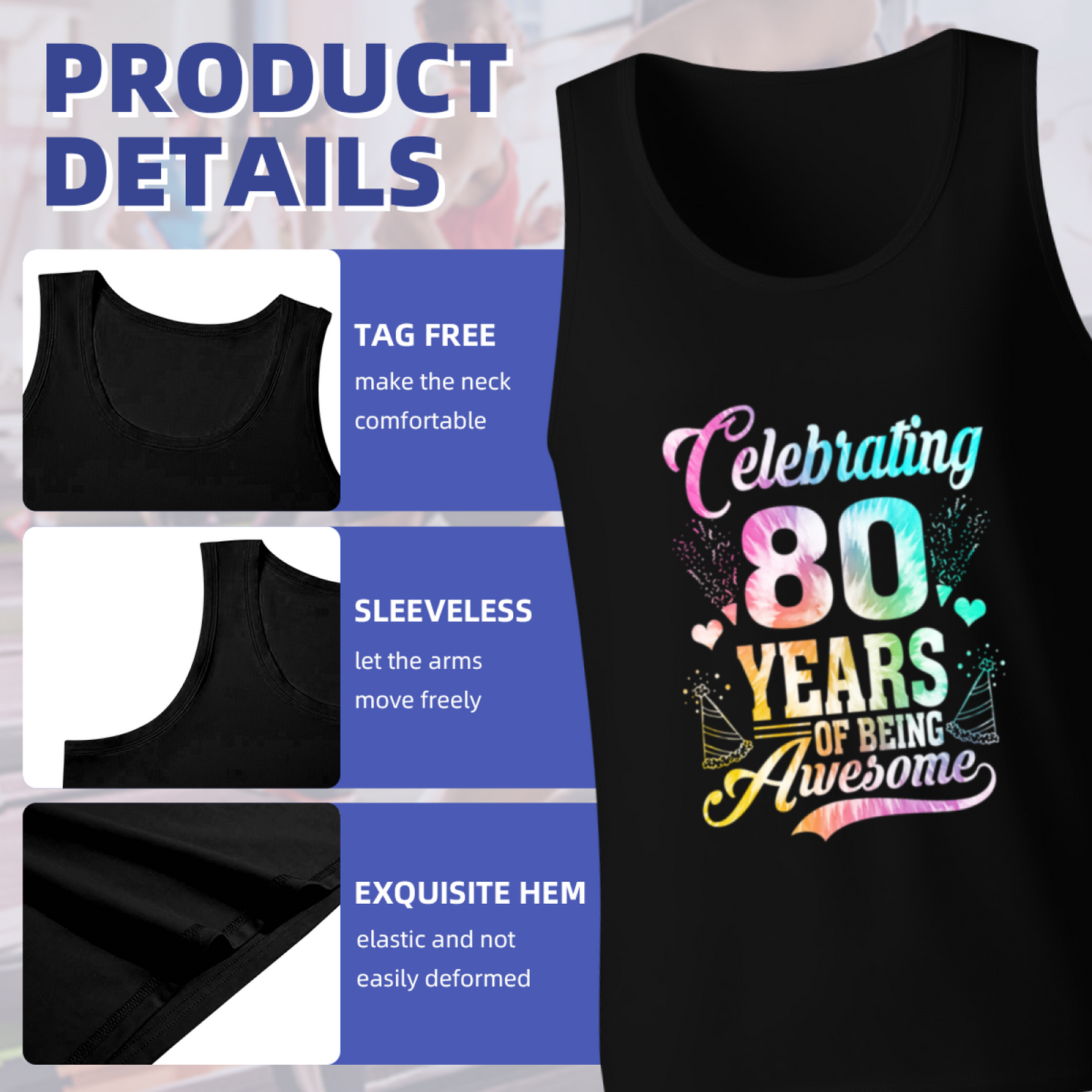 Tie Dye Celebrating 80 Years Awesome Birthday Tank