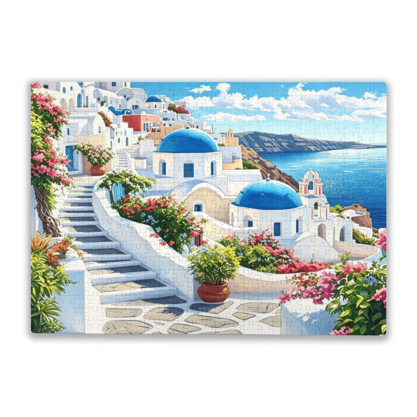 Santorini Blue Dome White House Aegean Sea Jigsaw Puzzle | Greek Island Summer Vacation Puzzle 300/500/1000 Pieces