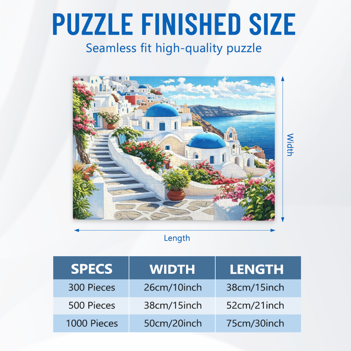 Santorini Blue Dome White House Aegean Sea Jigsaw Puzzle | Greek Island Summer Vacation Puzzle 300/500/1000 Pieces