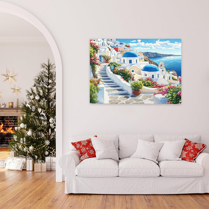 Santorini Blue Dome White House Aegean Sea Jigsaw Puzzle | Greek Island Summer Vacation Puzzle 300/500/1000 Pieces