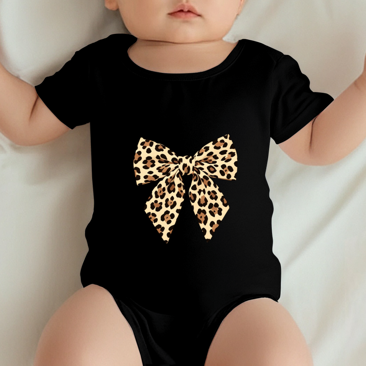 Trendy Leopard Print Bow Stylish Baby Girl Bodysuit