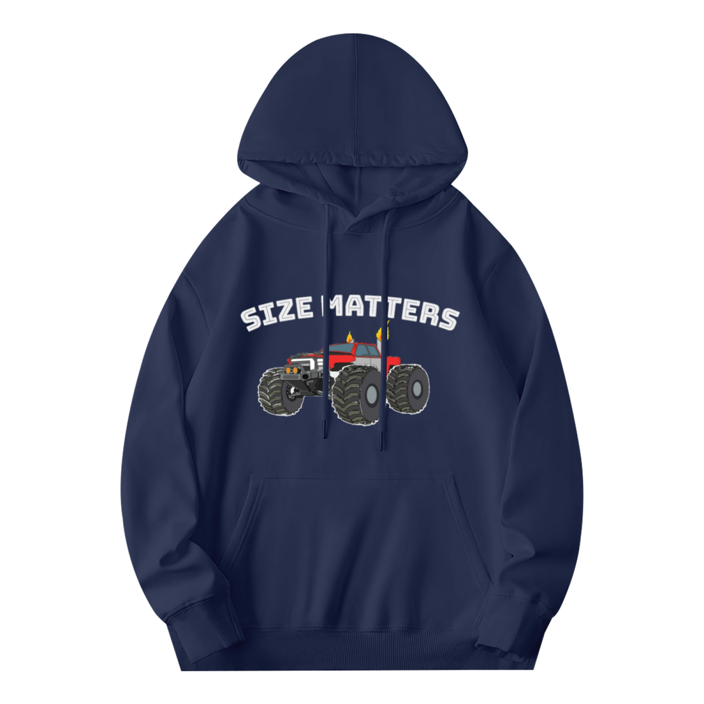 Size Matters Monster Off-Road Truck Graphic Hoodie, Mens Cozy Outdoor Pullover
