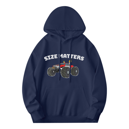 Size Matters Monster Off-Road Truck Graphic Hoodie, Mens Cozy Outdoor Pullover