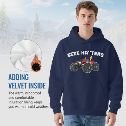 Size Matters Monster Off-Road Truck Graphic Hoodie, Mens Cozy Outdoor Pullover