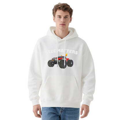 Size Matters Monster Off-Road Truck Graphic Hoodie, Mens Cozy Outdoor Pullover