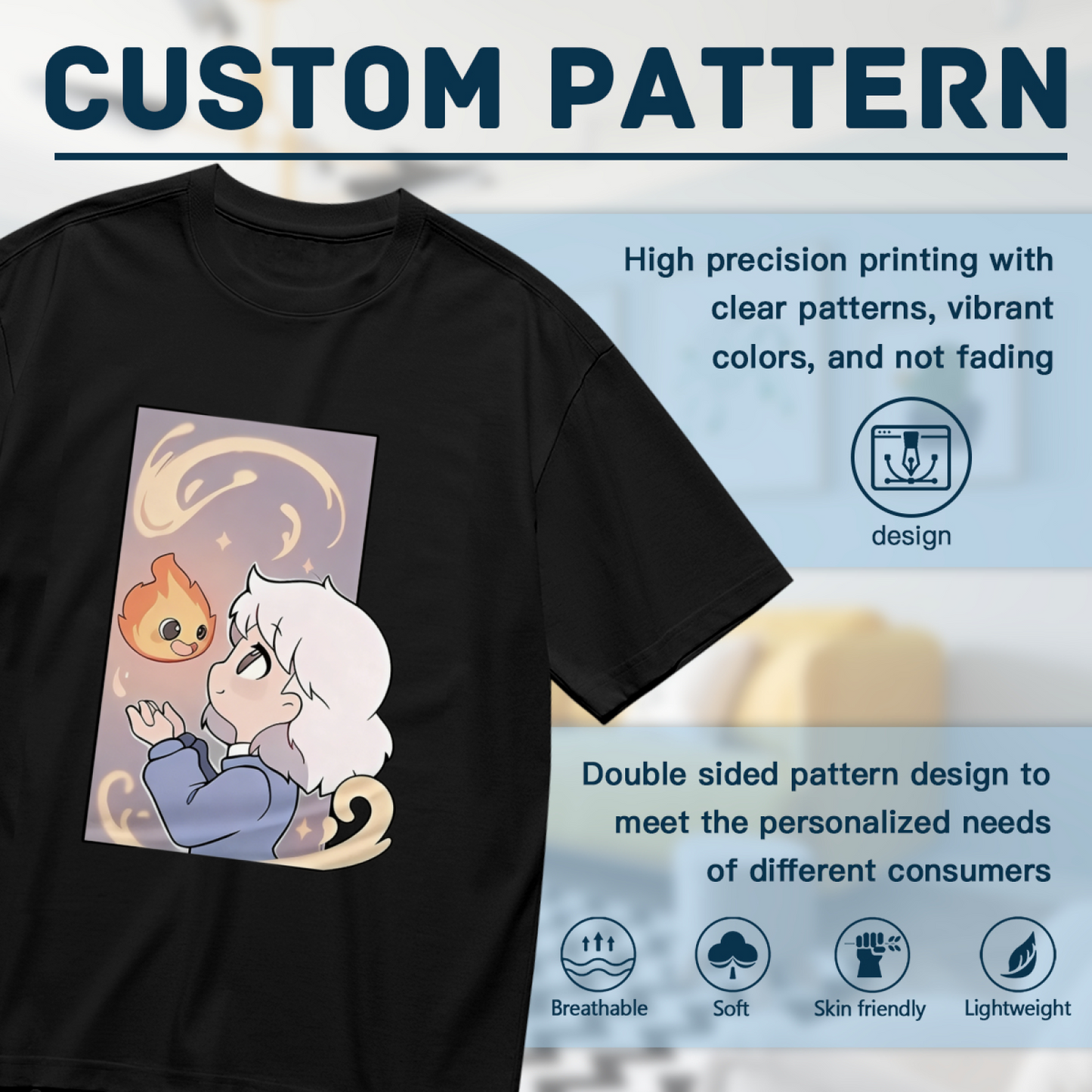 Cute Anime Girl & Fire Spirit Cartoon Art Plus Size Women¡¯s Printed T-Shirt