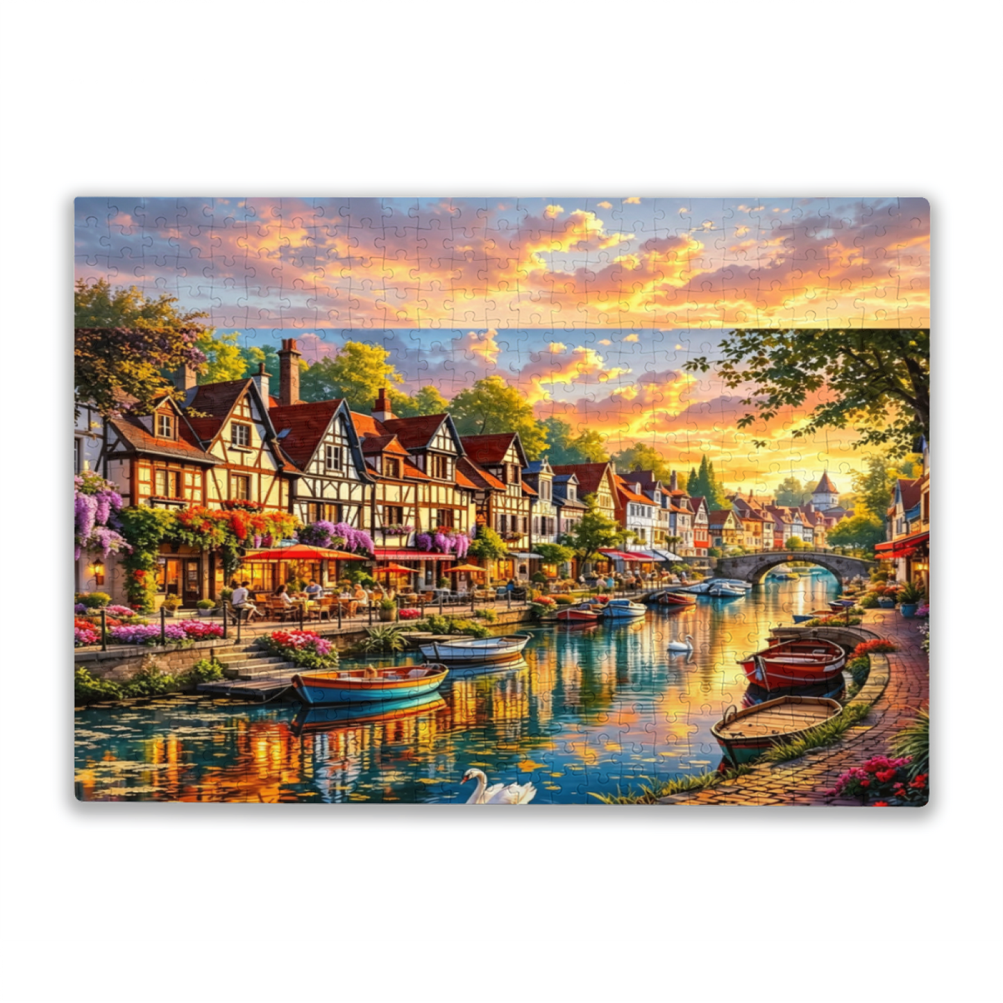 Dreamy Sunset French Riverside Half?Timber Town Jigsaw Puzzle (300/500/1000pcs)