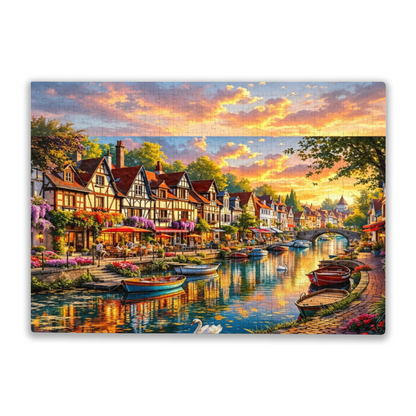 Dreamy Sunset French Riverside Half?Timber Town Jigsaw Puzzle (300/500/1000pcs)