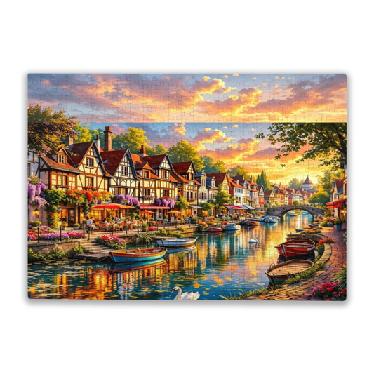 Dreamy Sunset French Riverside Half?Timber Town Jigsaw Puzzle (300/500/1000pcs)