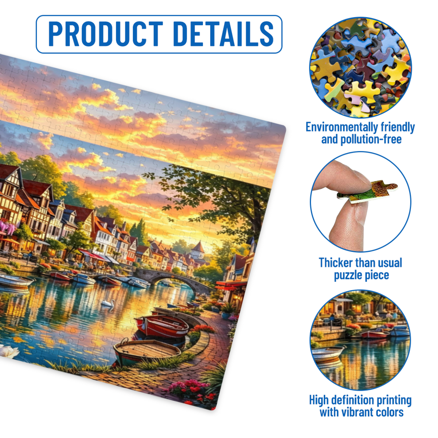 Dreamy Sunset French Riverside Half?Timber Town Jigsaw Puzzle (300/500/1000pcs)