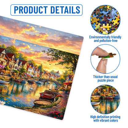Dreamy Sunset French Riverside Half?Timber Town Jigsaw Puzzle (300/500/1000pcs)