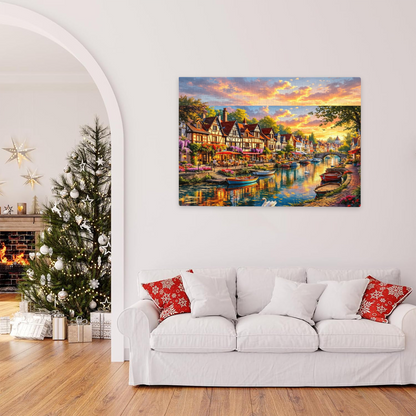 Dreamy Sunset French Riverside Half?Timber Town Jigsaw Puzzle (300/500/1000pcs)