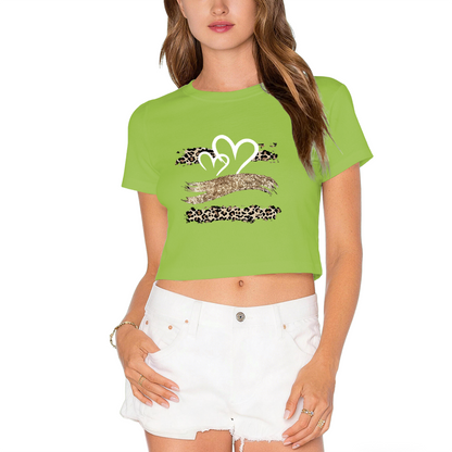 Leopard Glitter Heart Y2K Pink Crop Top