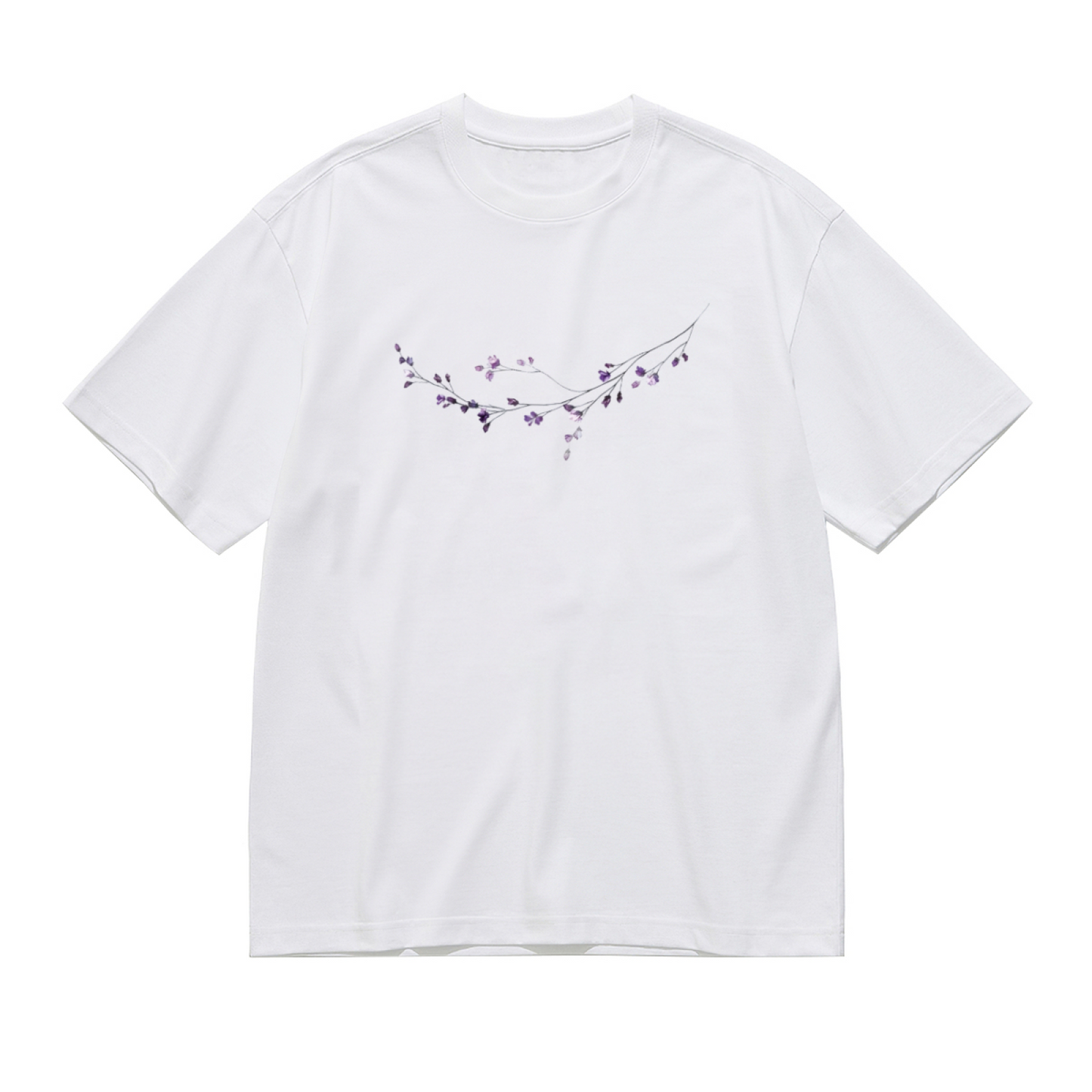 Elegant Lavender Watercolor Twig Plus Size Women Printed T-Shirt