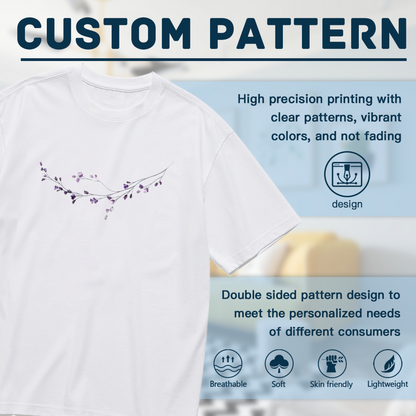 Elegant Lavender Watercolor Twig Plus Size Women Printed T-Shirt