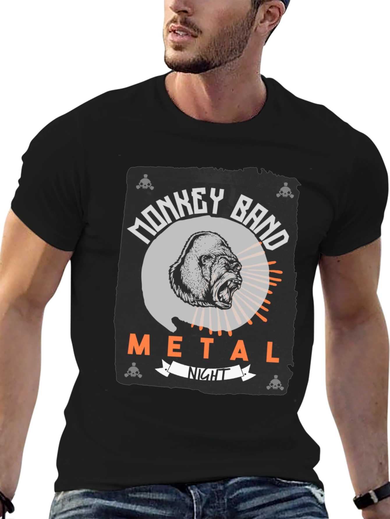 Monkey Band Metal Night Black Graphic T-Shirt