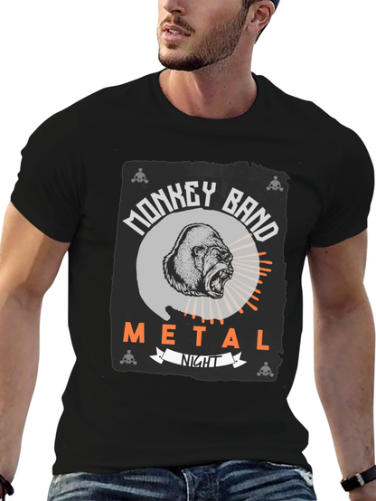 Monkey Band Metal Night Black Graphic T-Shirt