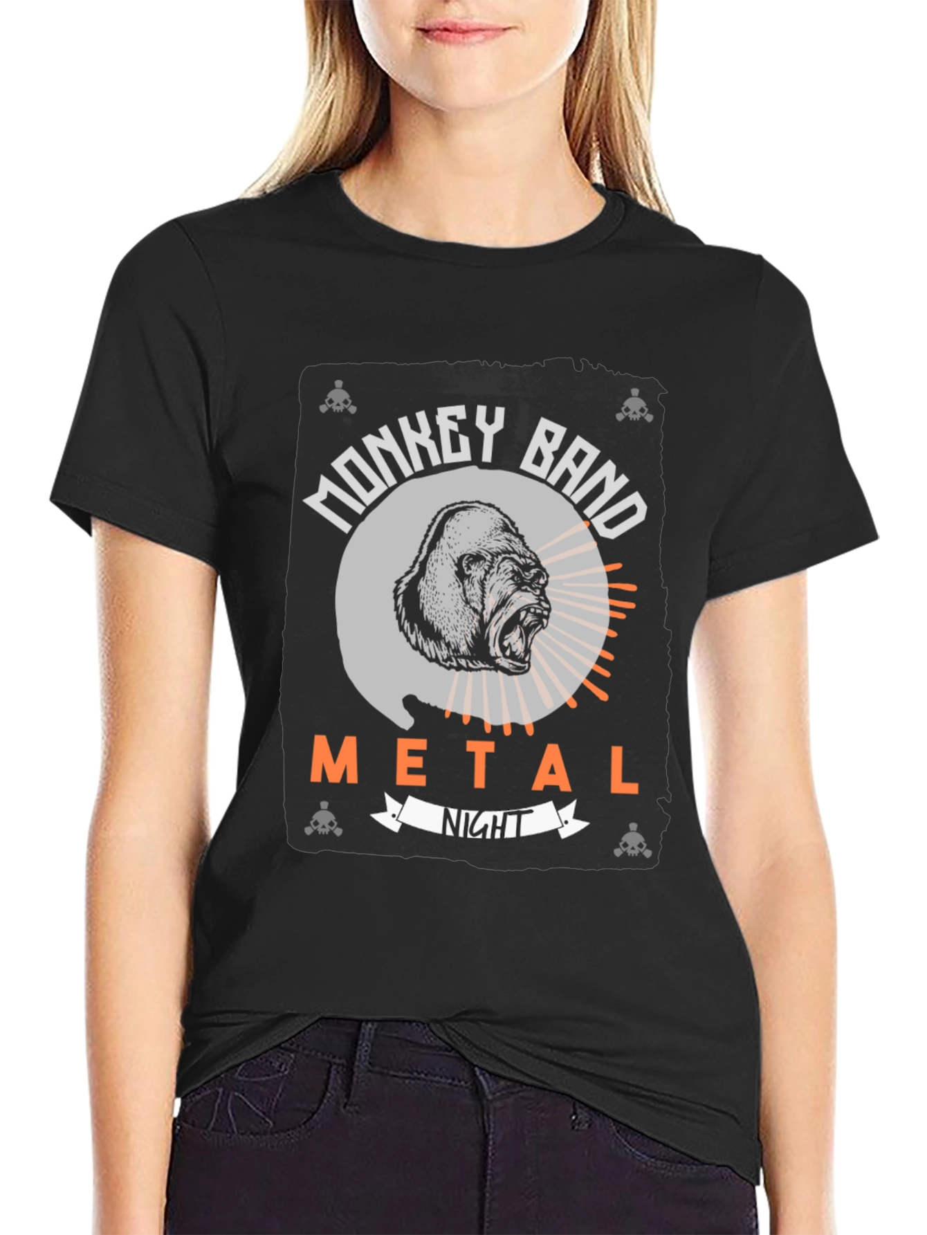 Monkey Band Metal Night Black Graphic T-Shirt