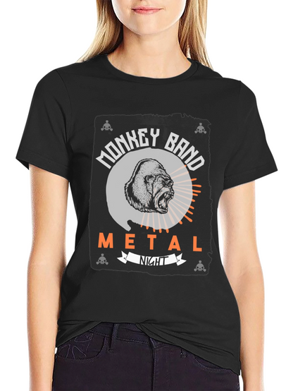 Monkey Band Metal Night Black Graphic T-Shirt