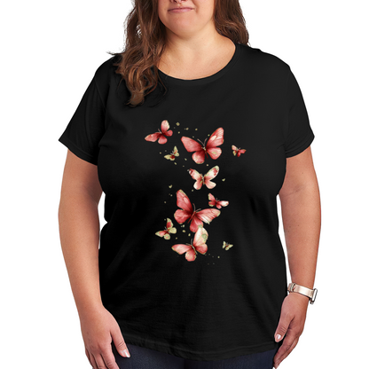 Soft Pink Red Watercolor Butterfly Art Plus Size Women¡¯s Printed T-Shirt