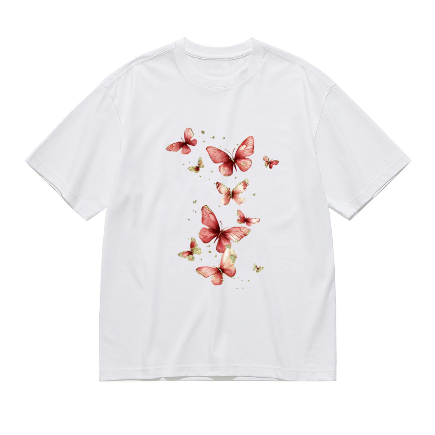 Soft Pink Red Watercolor Butterfly Art Plus Size Women¡¯s Printed T-Shirt