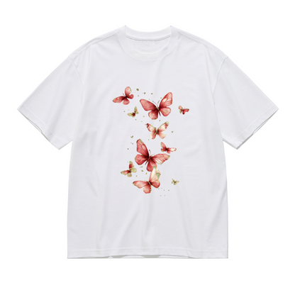 Soft Pink Red Watercolor Butterfly Art Plus Size Women¡¯s Printed T-Shirt