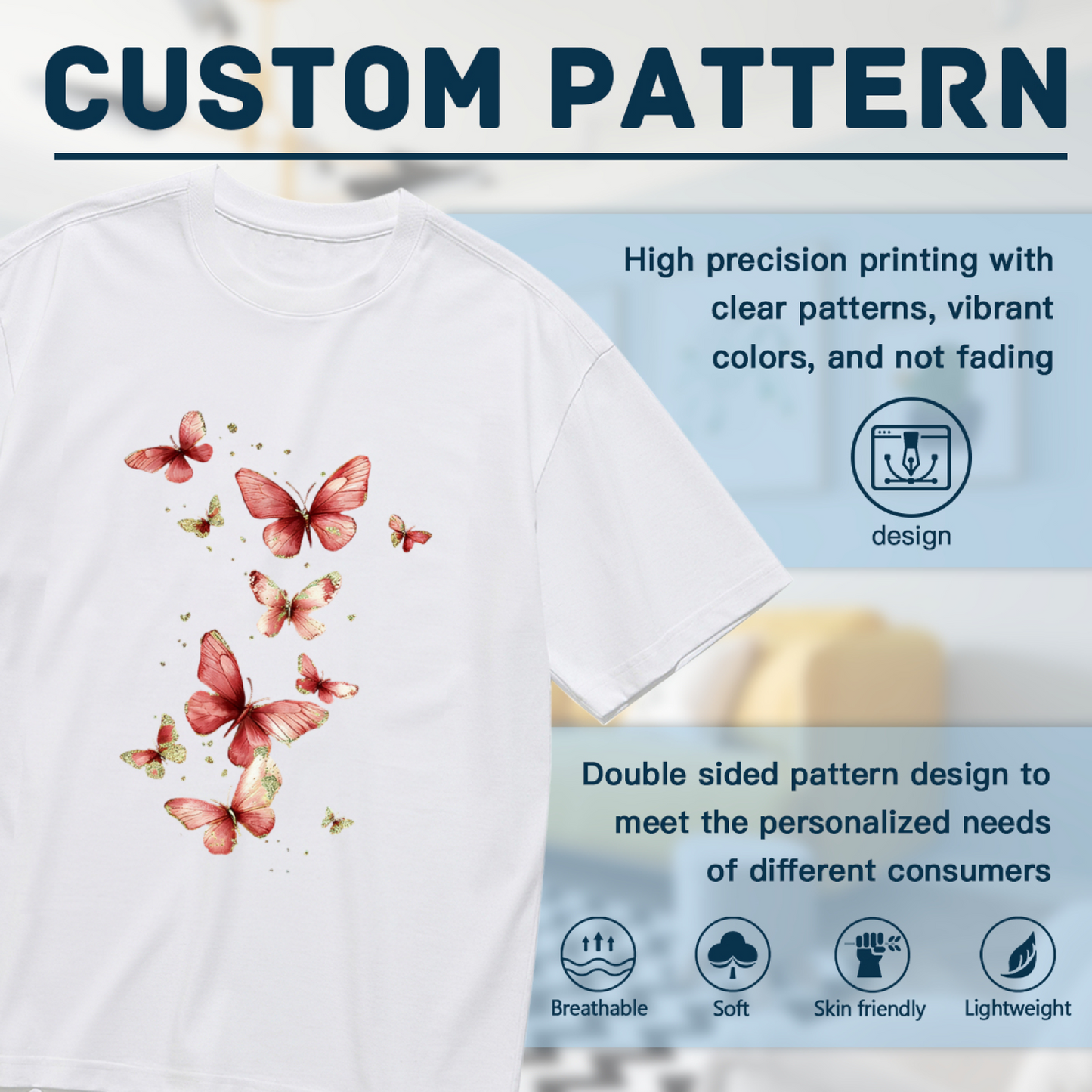 Soft Pink Red Watercolor Butterfly Art Plus Size Women¡¯s Printed T-Shirt
