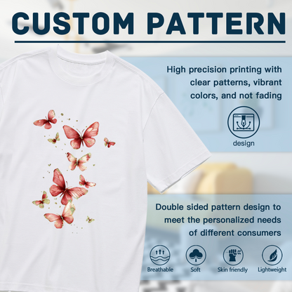 Soft Pink Red Watercolor Butterfly Art Plus Size Women¡¯s Printed T-Shirt