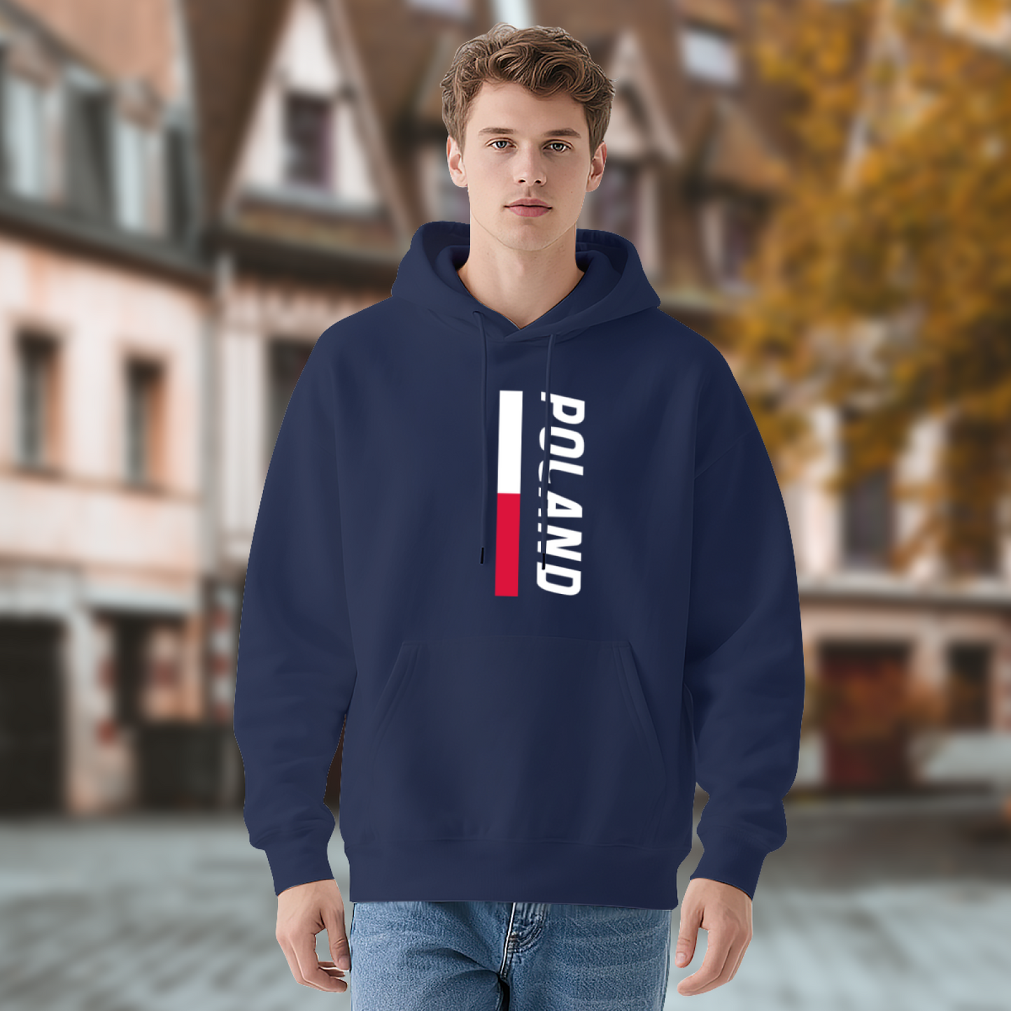 Vertical Poland Flag Patriotic Navy Hoodie
