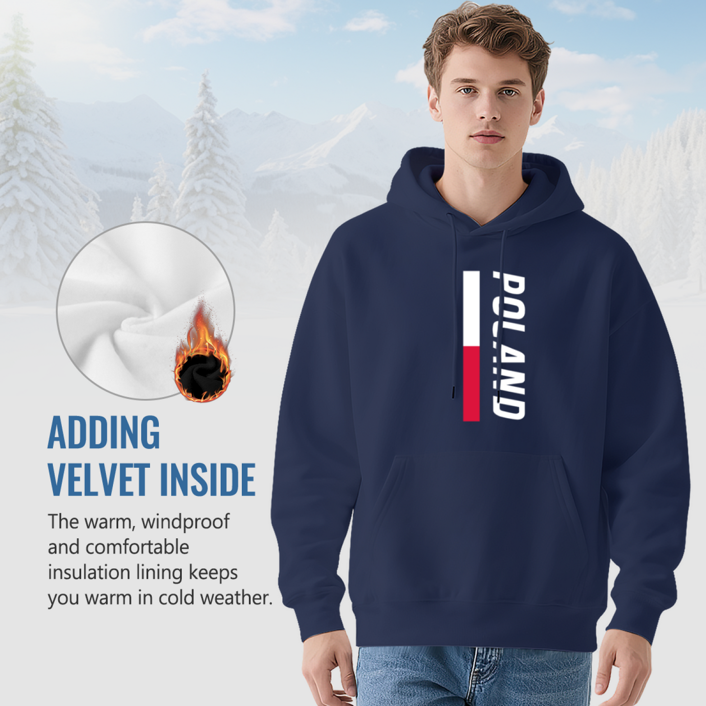 Vertical Poland Flag Patriotic Navy Hoodie