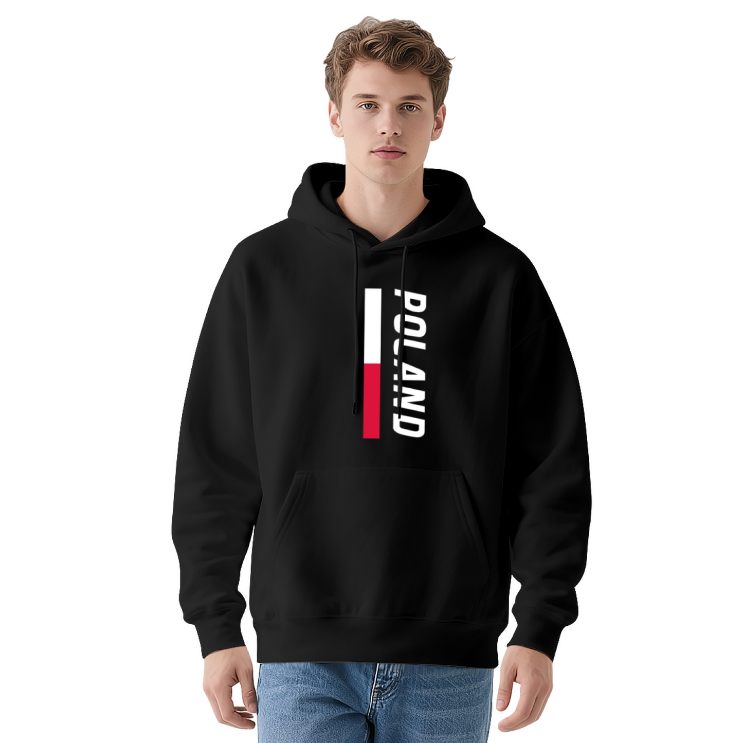 Vertical Poland Flag Patriotic Navy Hoodie