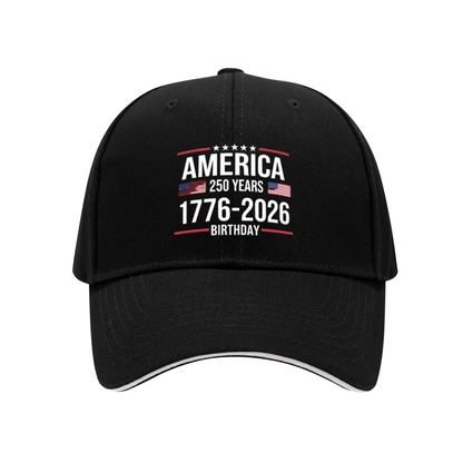 America 250 Years 1776-2026 Red Sandwich Brim Baseball Cap Patriotic Hat