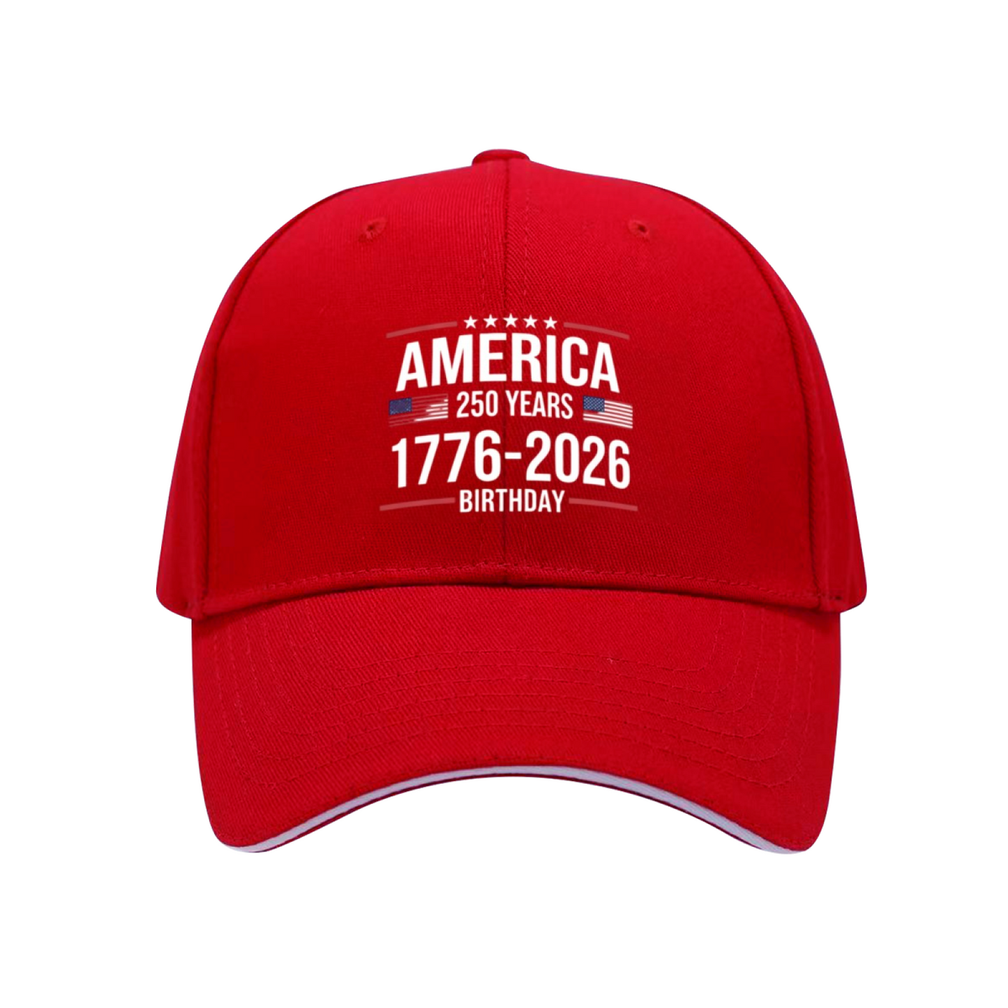 America 250 Years 1776-2026 Red Sandwich Brim Baseball Cap Patriotic Hat