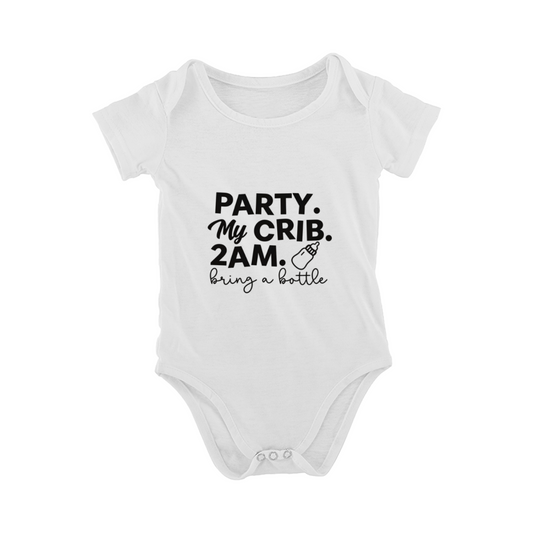 Party My Crib 2AM Bring A Bottle Funny Sleepless Baby Bodysuit