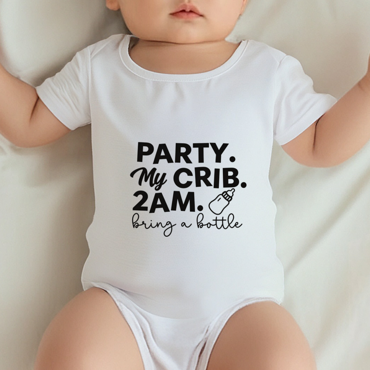 Party My Crib 2AM Bring A Bottle Funny Sleepless Baby Bodysuit