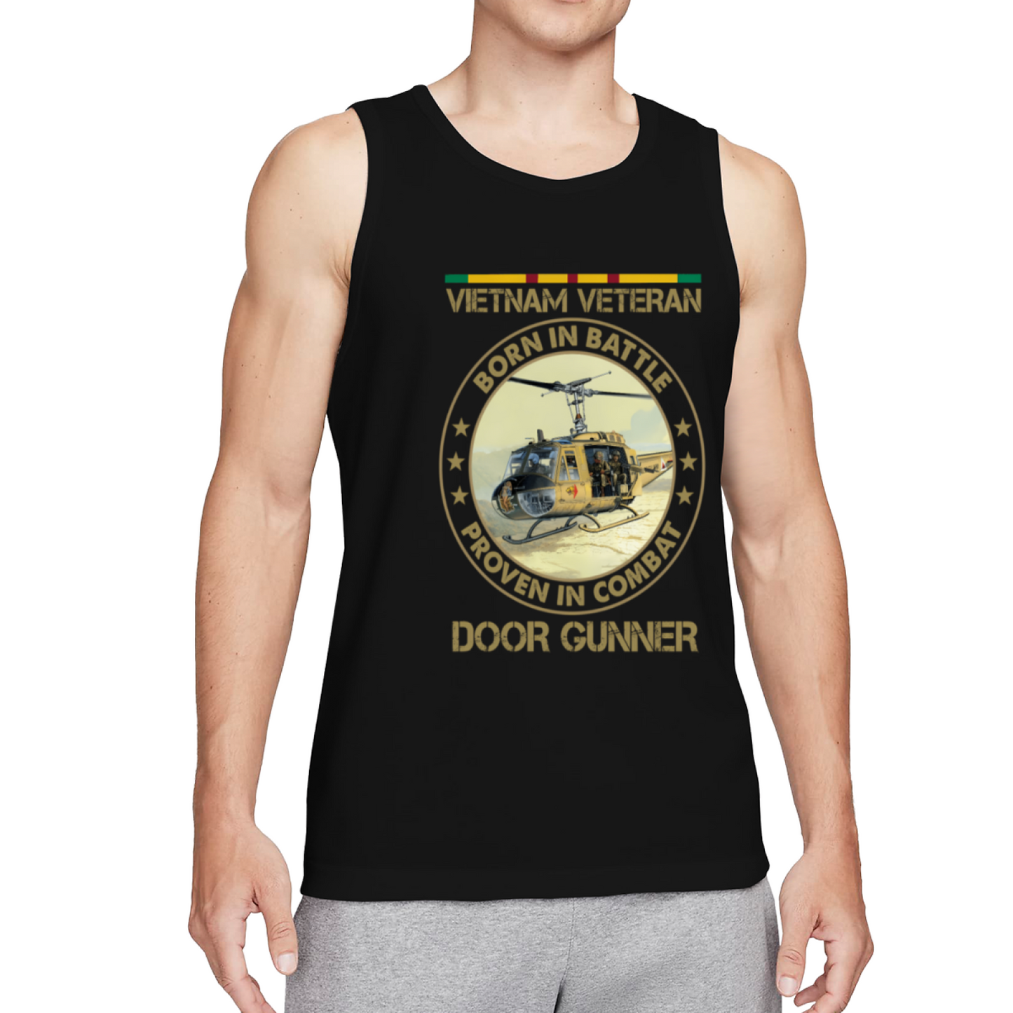 Vietnam Veteran Door Gunner Huey Helicopter Retro Tank Top