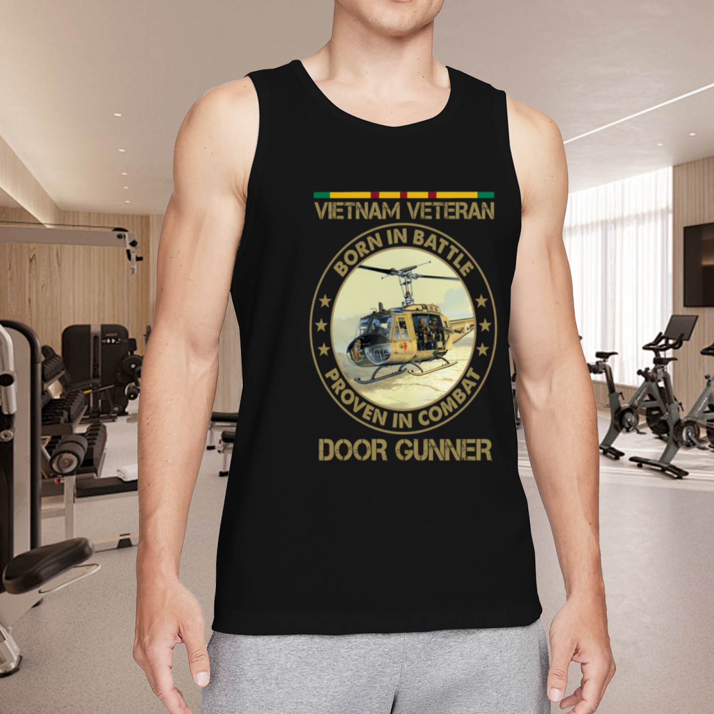 Vietnam Veteran Door Gunner Huey Helicopter Retro Tank Top