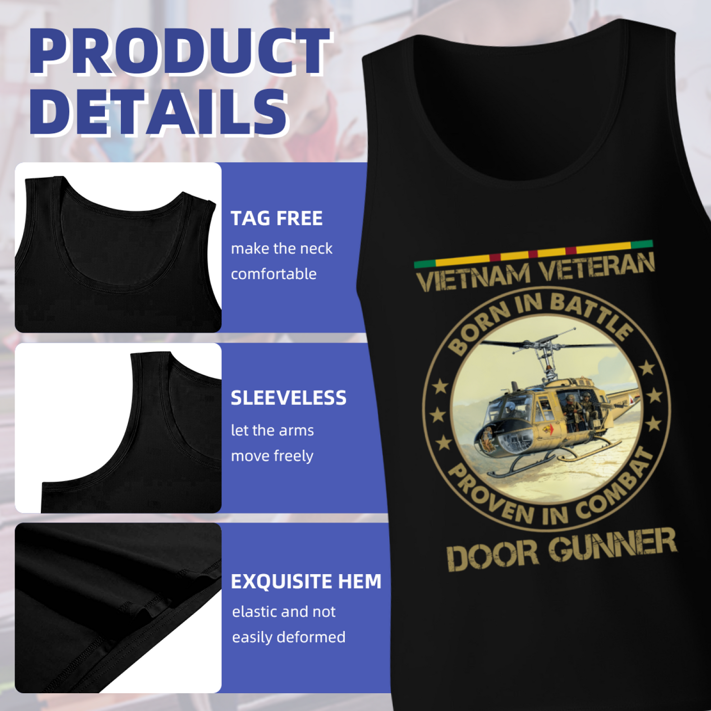 Vietnam Veteran Door Gunner Huey Helicopter Retro Tank Top