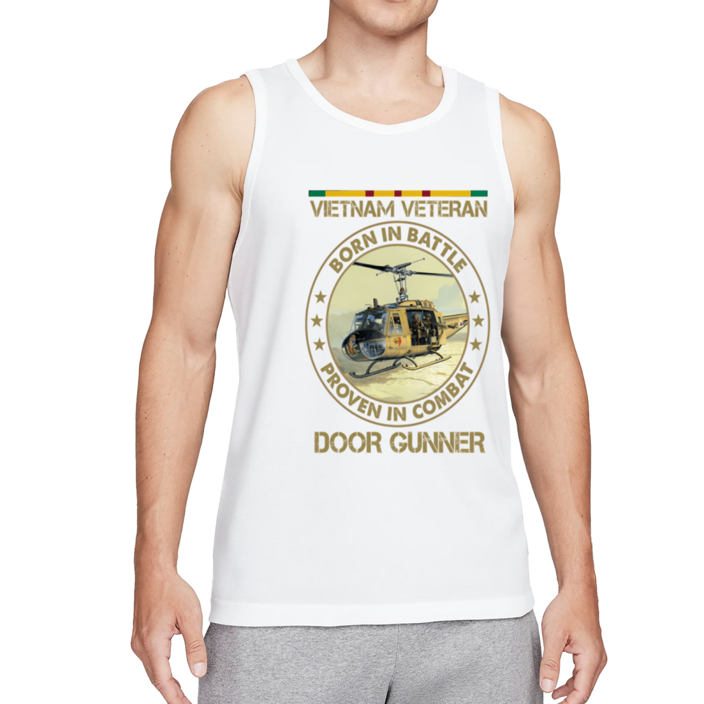 Vietnam Veteran Door Gunner Huey Helicopter Retro Tank Top