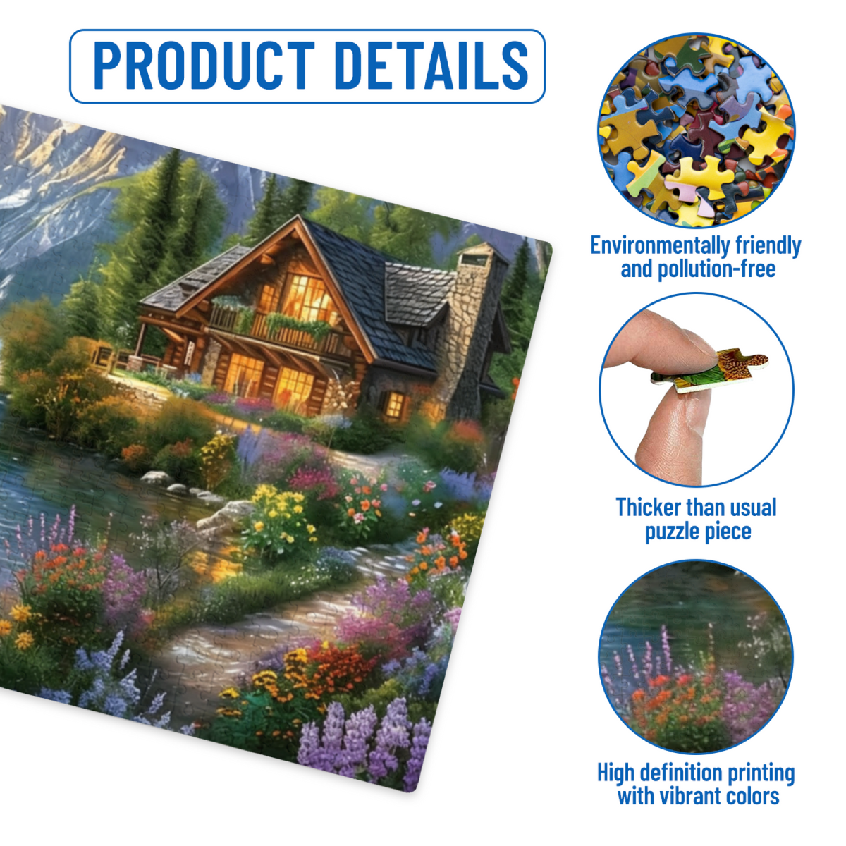 Mountain Lake Log Cabin Golden Hour Scenic Jigsaw Puzzle