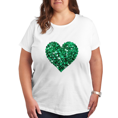 Sparkly Green Glitter Heart Black Base Plus Size Women Printed T-Shirt