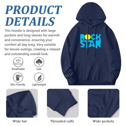 Bold Rock Star Color Block Letter Hoodie, Music Fan Trendy Cozy Street Sweatshirt
