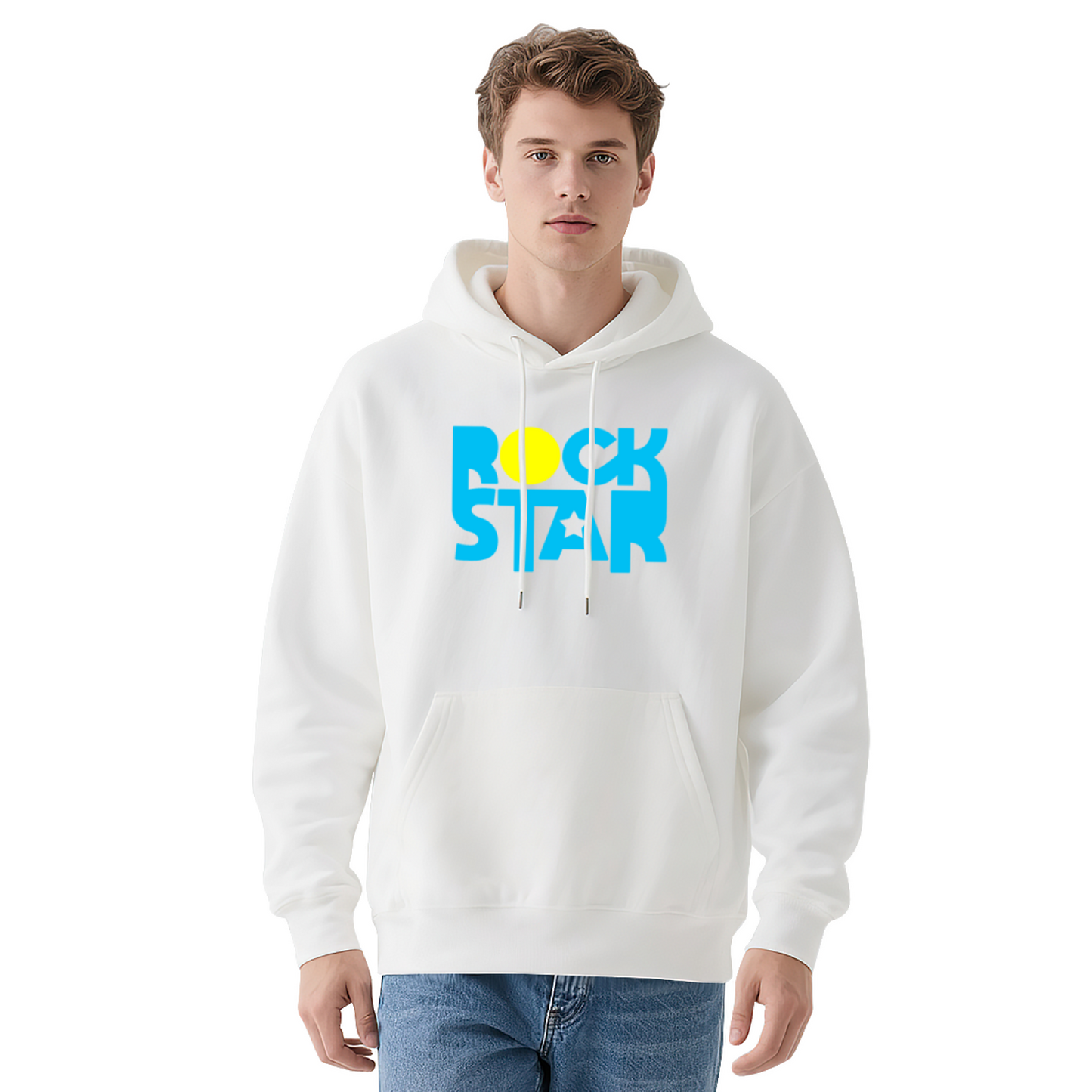 Bold Rock Star Color Block Letter Hoodie, Music Fan Trendy Cozy Street Sweatshirt