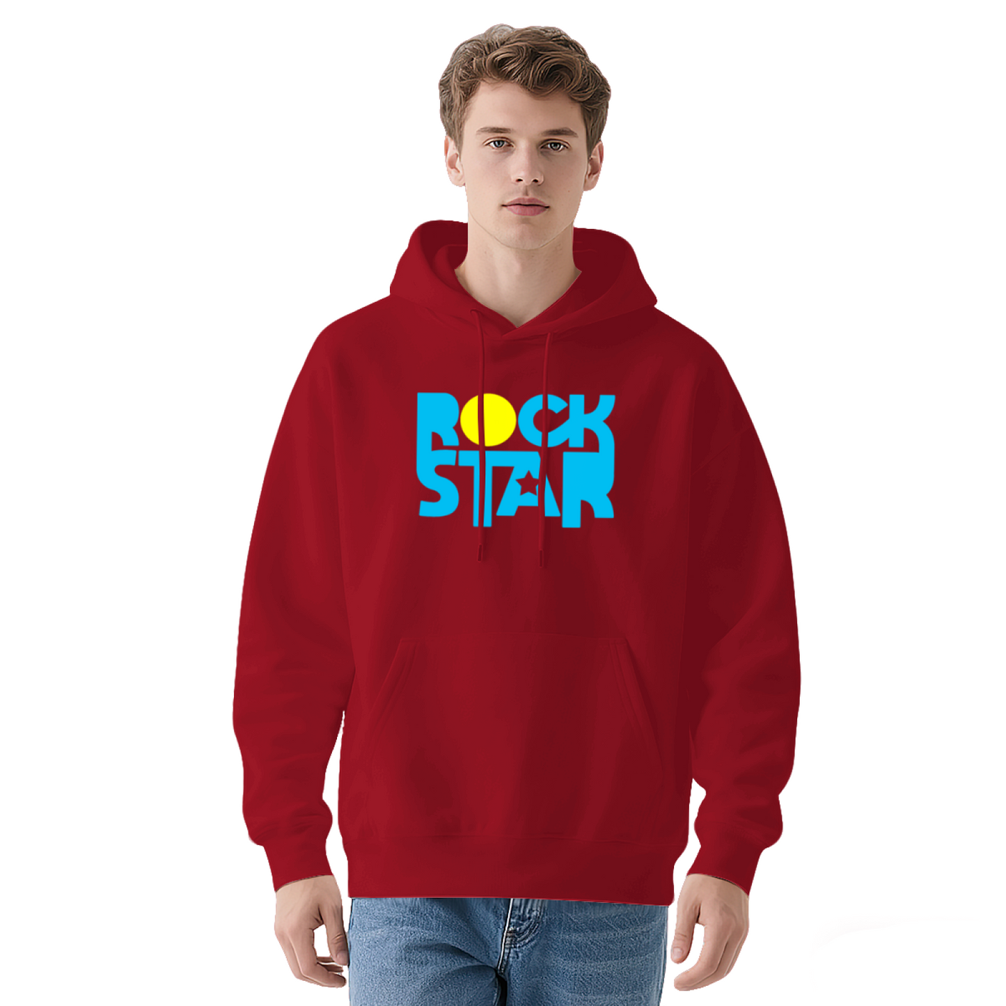 Bold Rock Star Color Block Letter Hoodie, Music Fan Trendy Cozy Street Sweatshirt