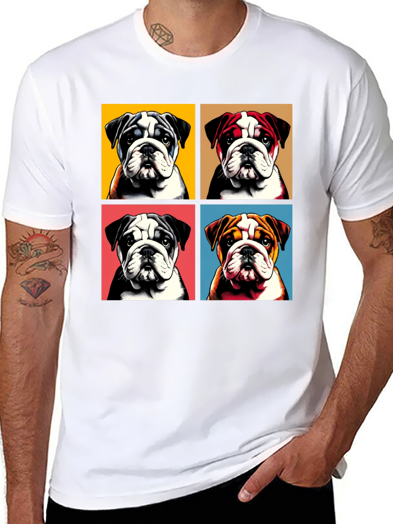 Bulldog Pop Art Graphic Tee - Black Cotton Blend