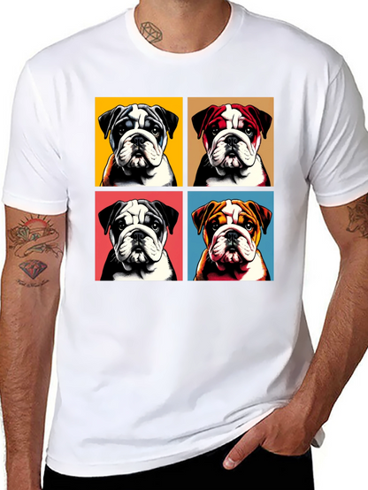 Bulldog Pop Art Graphic Tee - Black Cotton Blend