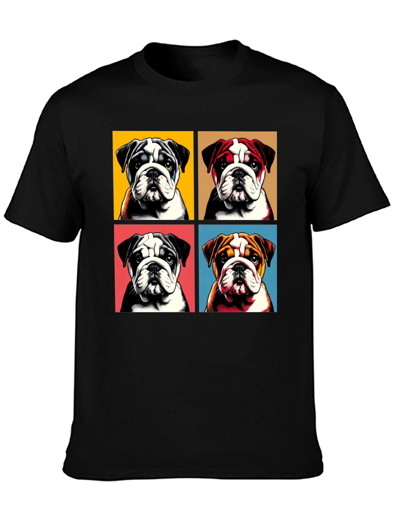 Bulldog Pop Art Graphic Tee - Black Cotton Blend
