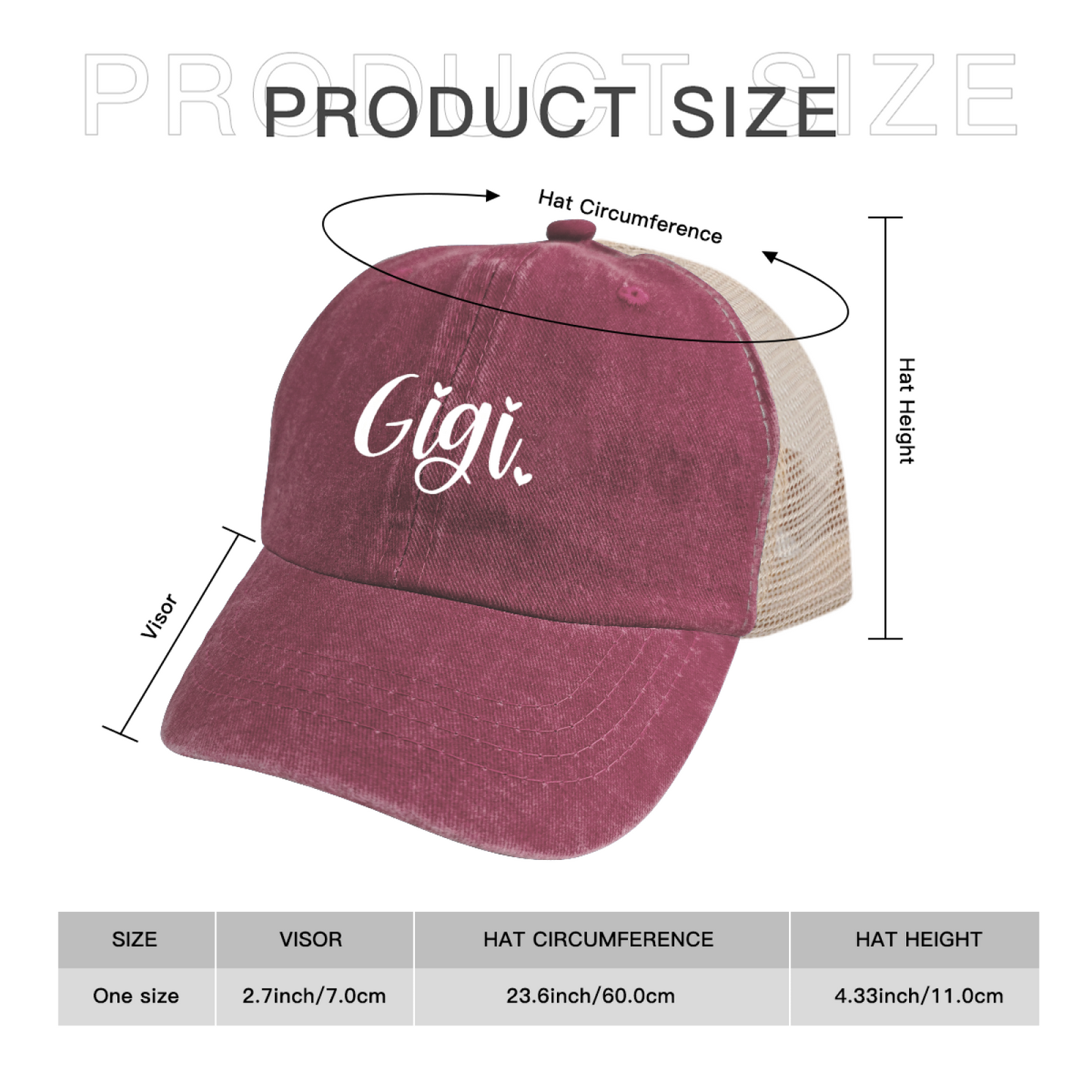 Cute Gigi Script Maroon Washed Mesh Trucker Hat, Grandma Life Retro Distressed Mesh Cap