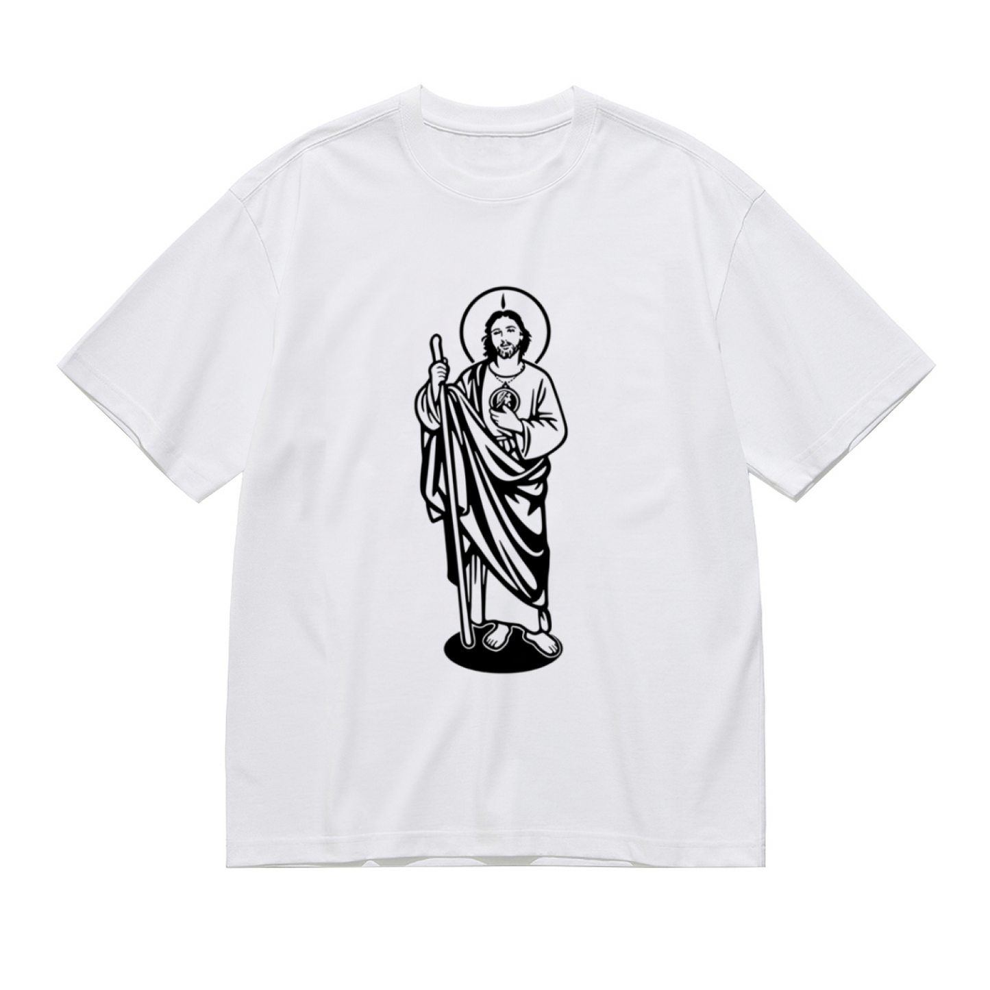Minimal Black Line Art San Judas Tadeo Faith Plus Size Women's Printed T-Shirt